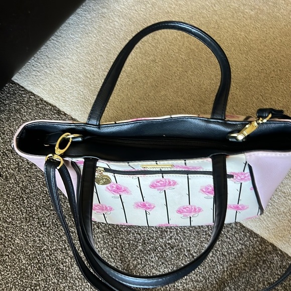 Luv by Betsey Johnson Pink Flowers and Black Purse Satchel - Picture 6 of 9